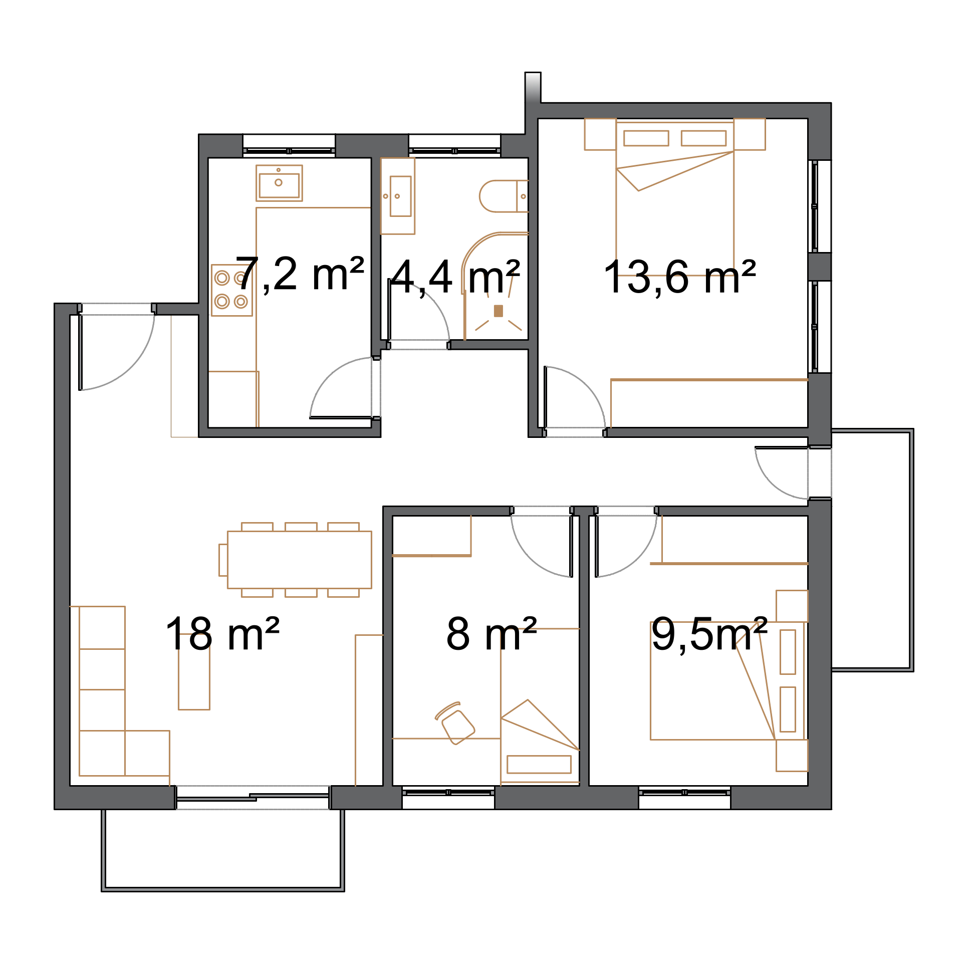 Plano de vivienda de 3 dormitorios en Alcorcón